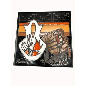 Cleo Teissedre Native American Style Hand-Painted Ceramic Tile 6x6" Art Decor Fe